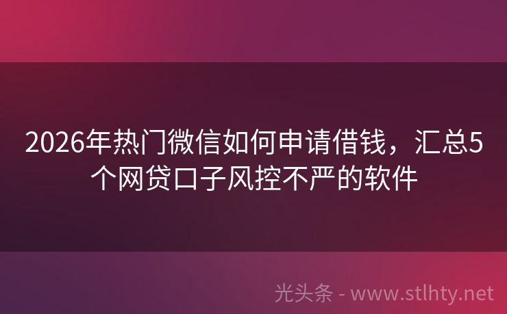 2026年热门微信如何申请借钱，汇总5个网贷口子风控不严的软件