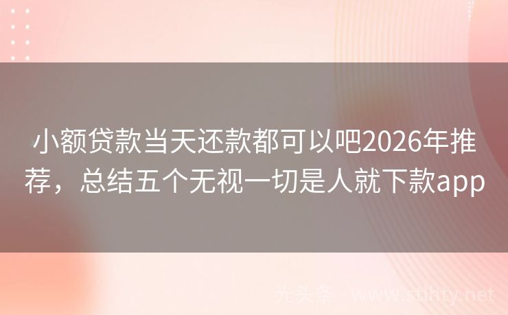 小额贷款当天还款都可以吧2026年推荐，总结五个无视一切是人就下款app