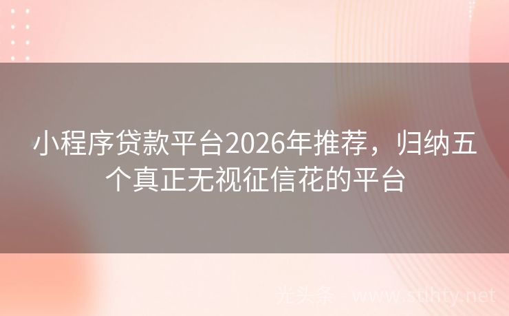 小程序贷款平台2026年推荐，归纳五个真正无视征信花的平台