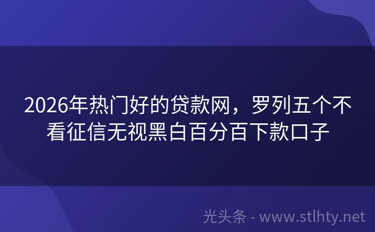 2026年热门好的贷款网，罗列五个不看征信无视黑白百分百下款口子