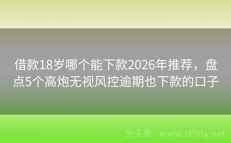 借款18岁哪个能下款2026年推荐，盘点5个高炮无视风控逾期也下款的口子