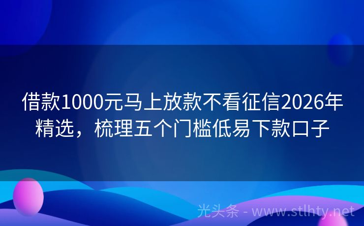 借款1000元马上放款不看征信2026年精选，梳理五个门槛低易下款口子