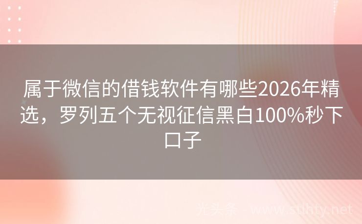 属于微信的借钱软件有哪些2026年精选，罗列五个无视征信黑白100%秒下口子