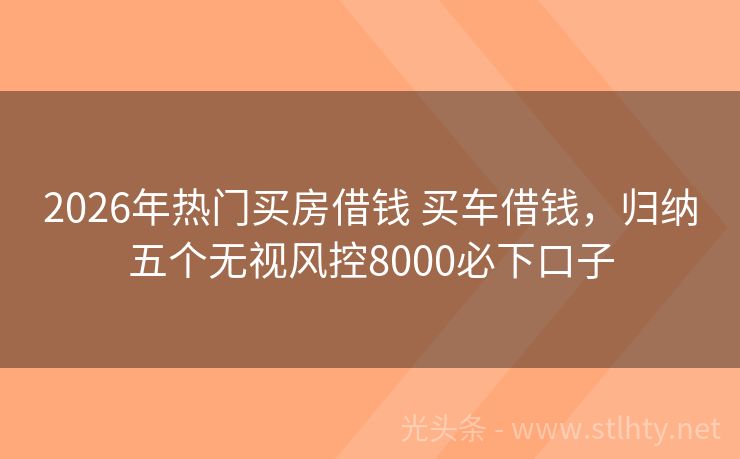 2026年热门买房借钱 买车借钱，归纳五个无视风控8000必下口子
