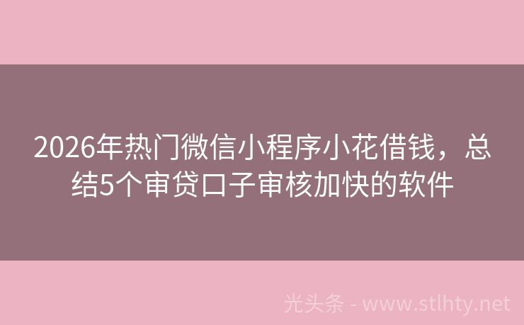 2026年热门微信小程序小花借钱，总结5个审贷口子审核加快的软件