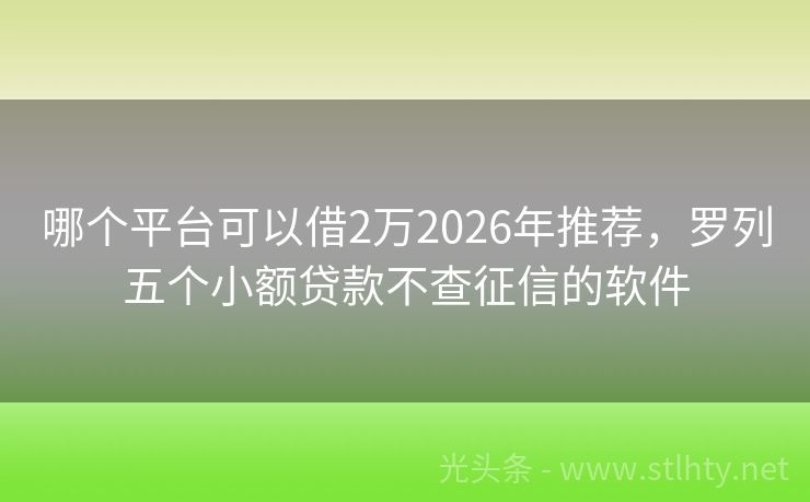 哪个平台可以借2万2026年推荐，罗列五个小额贷款不查征信的软件