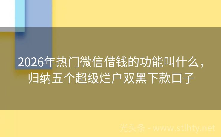 2026年热门微信借钱的功能叫什么，归纳五个超级烂户双黑下款口子