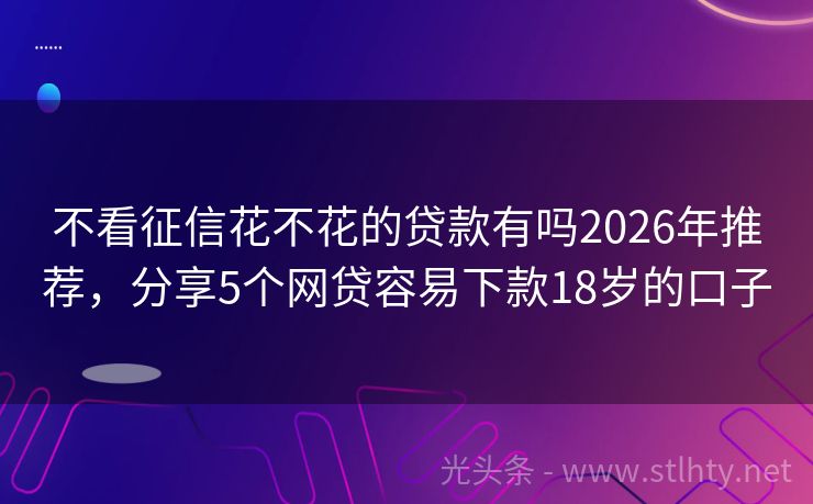 不看征信花不花的贷款有吗2026年推荐，分享5个网贷容易下款18岁的口子