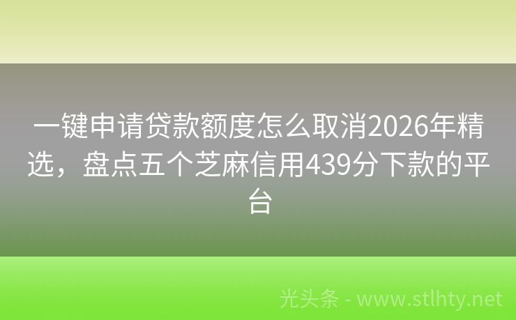 一键申请贷款额度怎么取消2026年精选，盘点五个芝麻信用439分下款的平台