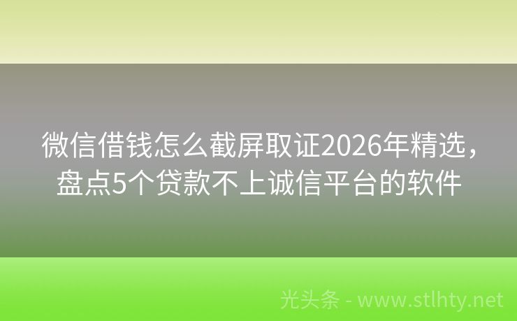 微信借钱怎么截屏取证2026年精选，盘点5个贷款不上诚信平台的软件