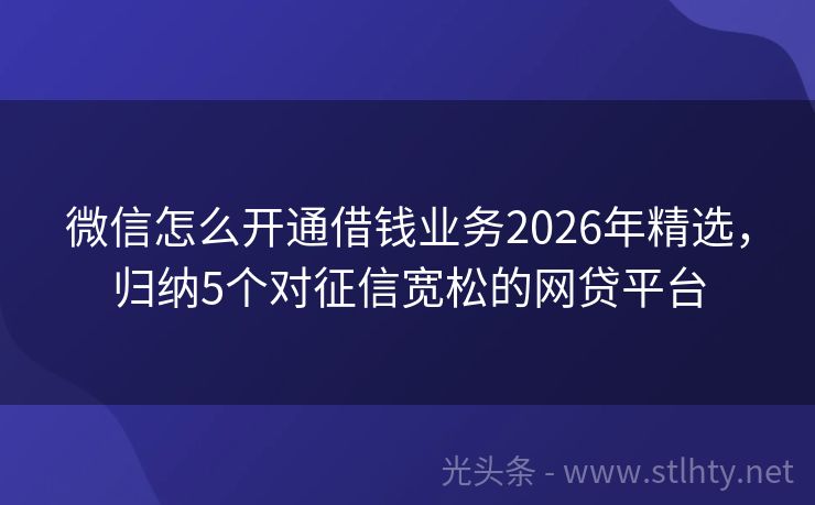 微信怎么开通借钱业务2026年精选，归纳5个对征信宽松的网贷平台
