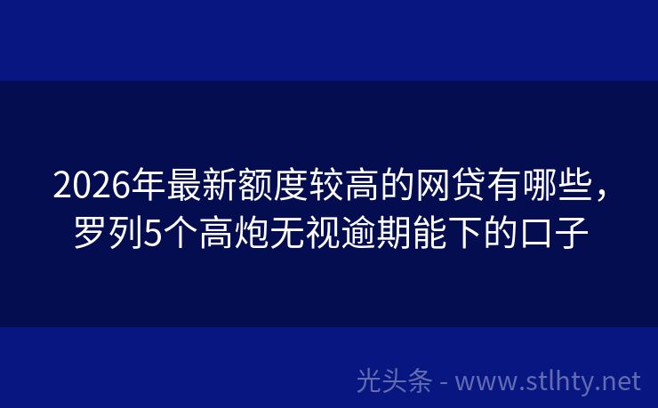 2026年最新额度较高的网贷有哪些，罗列5个高炮无视逾期能下的口子