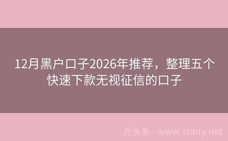 12月黑户口子2026年推荐，整理五个快速下款无视征信的口子