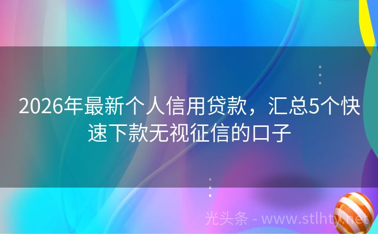 2026年最新个人信用贷款，汇总5个快速下款无视征信的口子