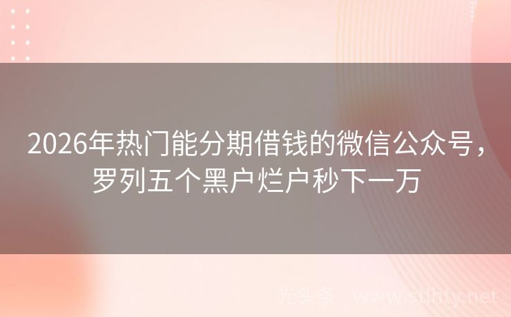 2026年热门能分期借钱的微信公众号，罗列五个黑户烂户秒下一万