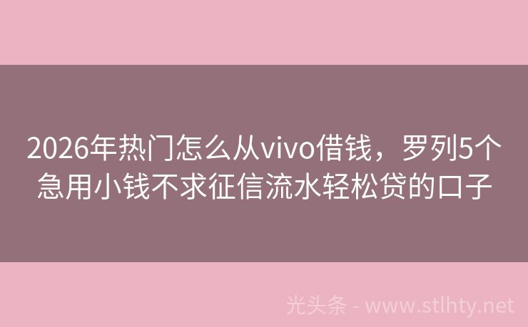 2026年热门怎么从vivo借钱，罗列5个急用小钱不求征信流水轻松贷的口子