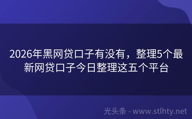 2026年黑网贷口子有没有，整理5个最新网贷口子今日整理这五个平台