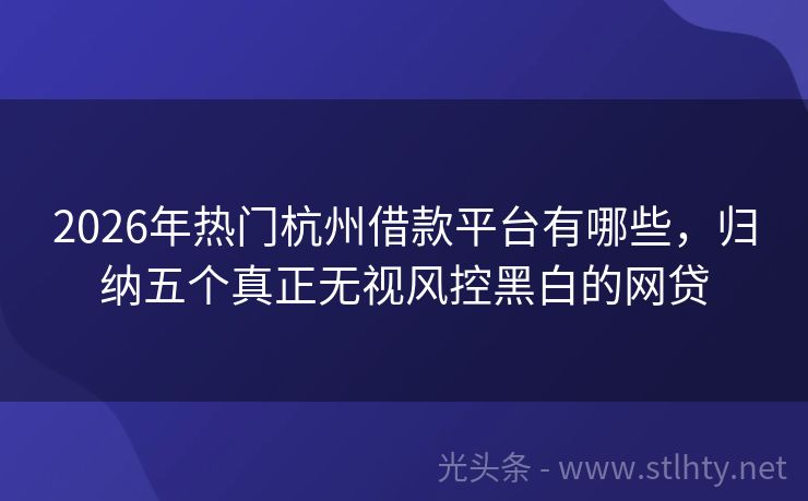 2026年热门杭州借款平台有哪些，归纳五个真正无视风控黑白的网贷