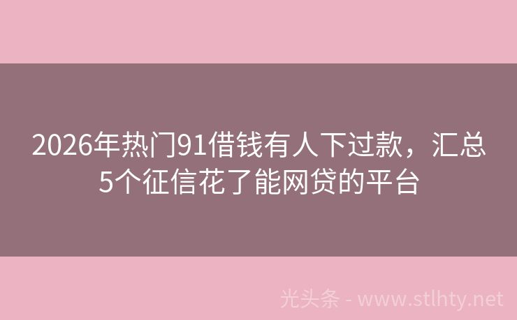 2026年热门91借钱有人下过款，汇总5个征信花了能网贷的平台