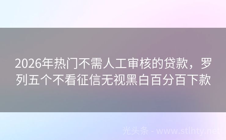 2026年热门不需人工审核的贷款，罗列五个不看征信无视黑白百分百下款