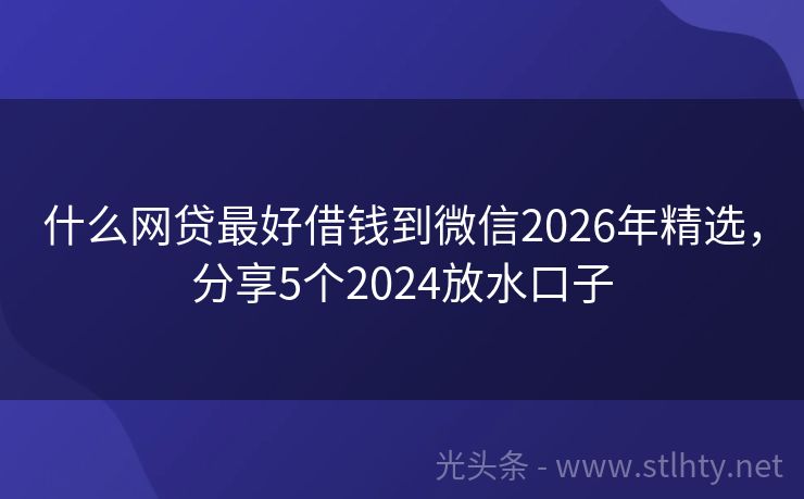 什么网贷最好借钱到微信2026年精选，分享5个2024放水口子