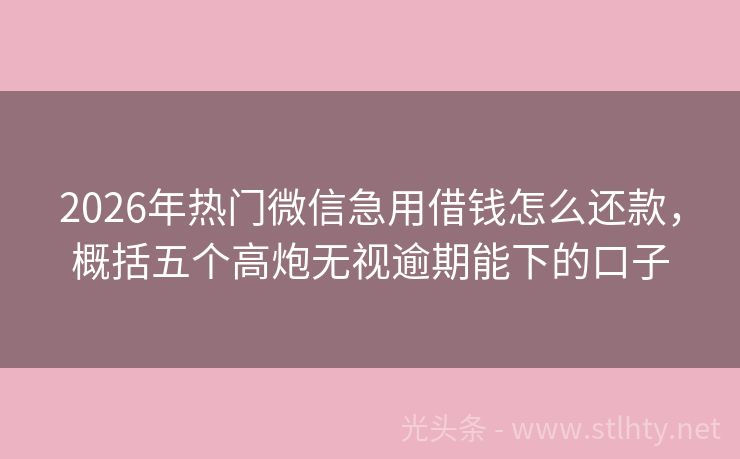 2026年热门微信急用借钱怎么还款，概括五个高炮无视逾期能下的口子