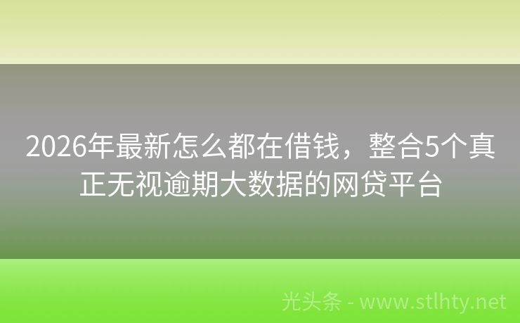 2026年最新怎么都在借钱，整合5个真正无视逾期大数据的网贷平台