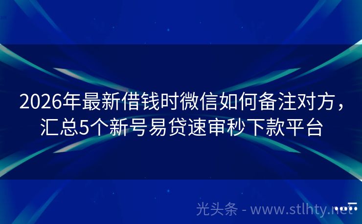 2026年最新借钱时微信如何备注对方，汇总5个新号易贷速审秒下款平台