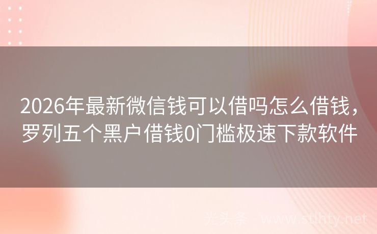2026年最新微信钱可以借吗怎么借钱，罗列五个黑户借钱0门槛极速下款软件