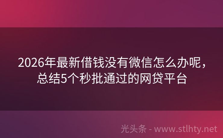 2026年最新借钱没有微信怎么办呢，总结5个秒批通过的网贷平台