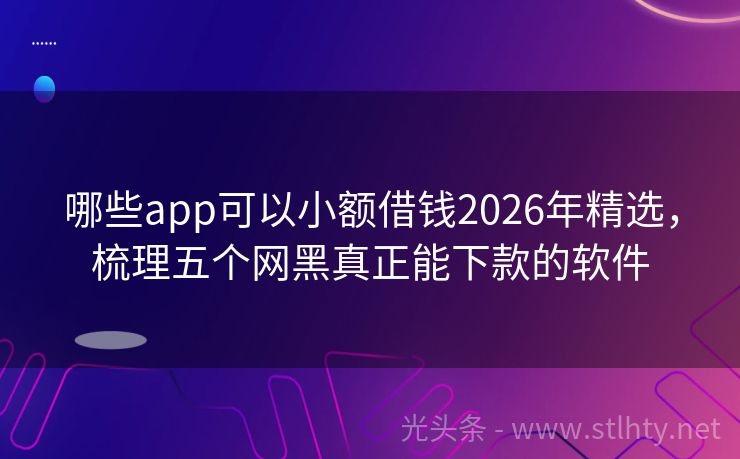 哪些app可以小额借钱2026年精选，梳理五个网黑真正能下款的软件