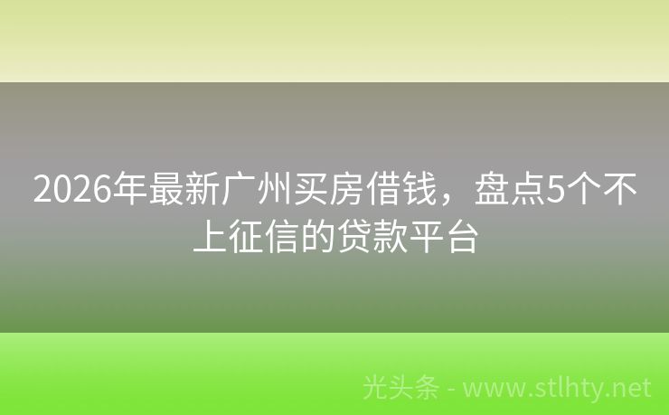 2026年最新广州买房借钱，盘点5个不上征信的贷款平台