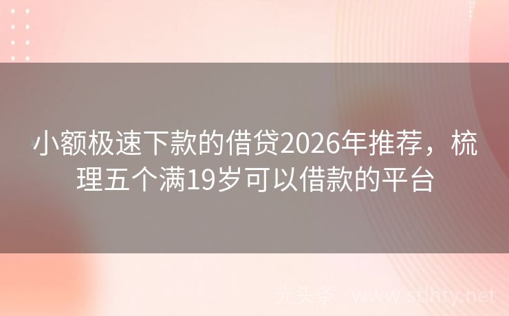 小额极速下款的借贷2026年推荐，梳理五个满19岁可以借款的平台