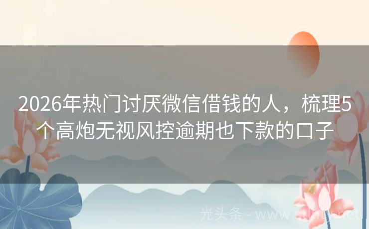 2026年热门讨厌微信借钱的人，梳理5个高炮无视风控逾期也下款的口子