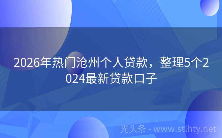 2026年热门沧州个人贷款，整理5个2024最新贷款口子