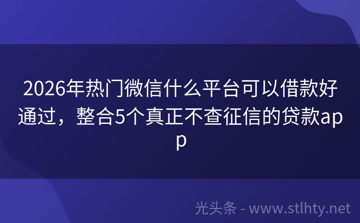 2026年热门微信什么平台可以借款好通过，整合5个真正不查征信的贷款app