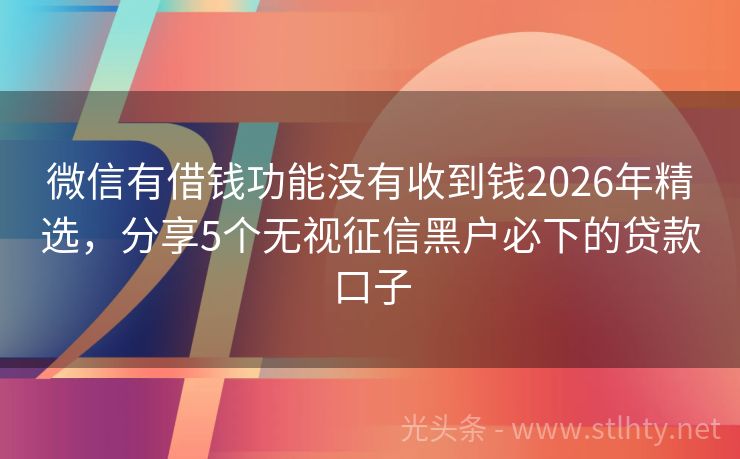 微信有借钱功能没有收到钱2026年精选，分享5个无视征信黑户必下的贷款口子