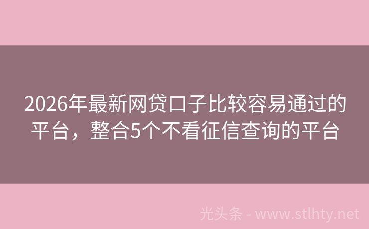 2026年最新网贷口子比较容易通过的平台，整合5个不看征信查询的平台