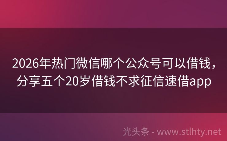 2026年热门微信哪个公众号可以借钱，分享五个20岁借钱不求征信速借app