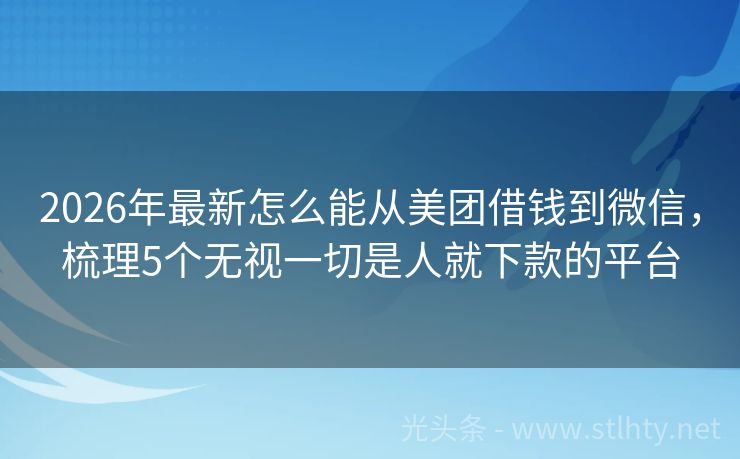2026年最新怎么能从美团借钱到微信，梳理5个无视一切是人就下款的平台