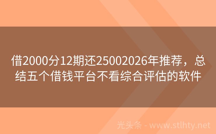 借2000分12期还25002026年推荐,总结五个借钱平台不看综合评估的软件