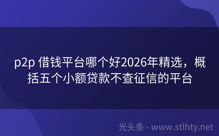 p2p 借钱平台哪个好2026年精选，概括五个小额贷款不查征信的平台