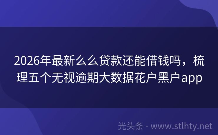 2026年最新么么贷款还能借钱吗，梳理五个无视逾期大数据花户黑户app