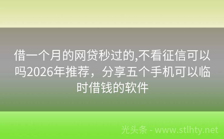 借一个月的网贷秒过的,不看征信可以吗2026年推荐,分享五个手机可以临时借钱的软件