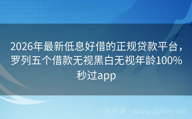 2026年最新低息好借的正规贷款平台，罗列五个借款无视黑白无视年龄100%秒过app