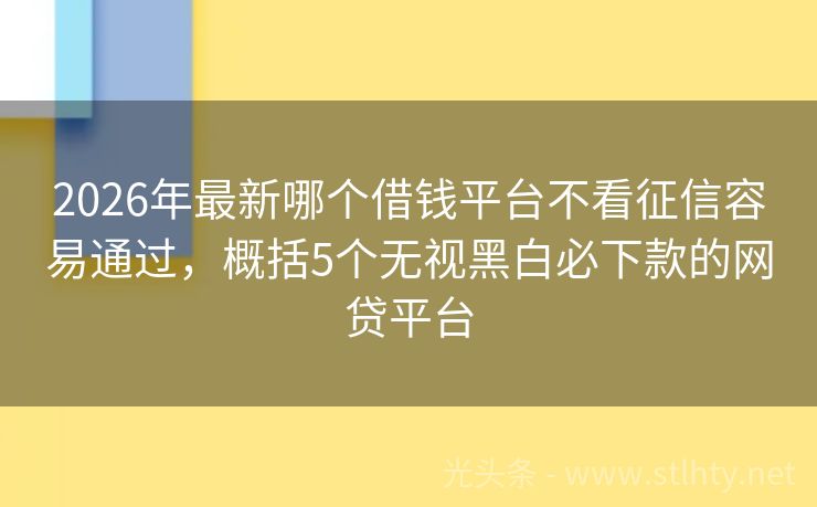 2026年最新哪个借钱平台不看征信容易通过，概括5个无视黑白必下款的网贷平台