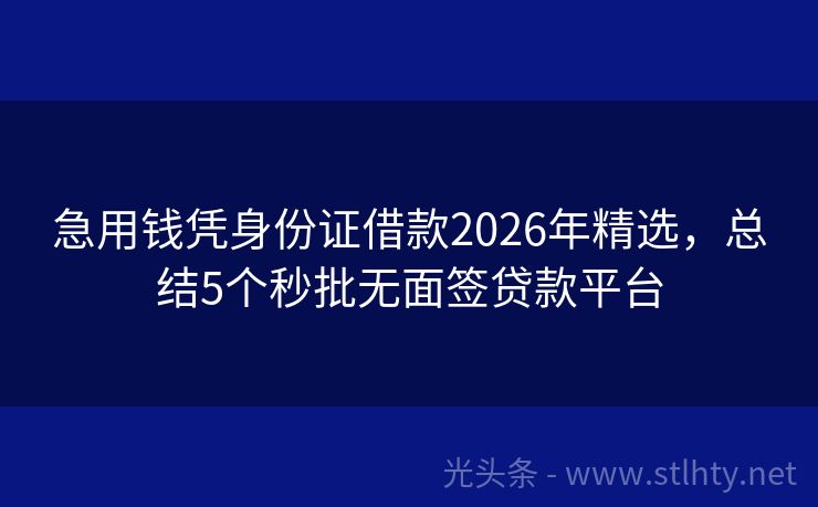 急用钱凭身份证借款2026年精选，总结5个秒批无面签贷款平台