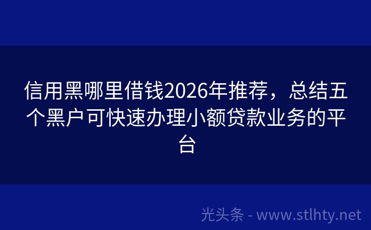 信用黑哪里借钱2026年推荐，总结五个黑户可快速办理小额贷款业务的平台