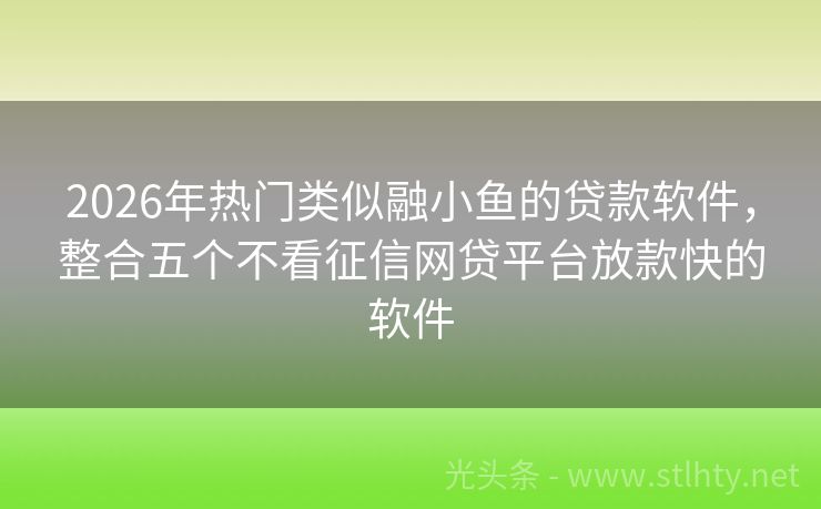 2026年热门类似融小鱼的贷款软件，整合五个不看征信网贷平台放款快的软件