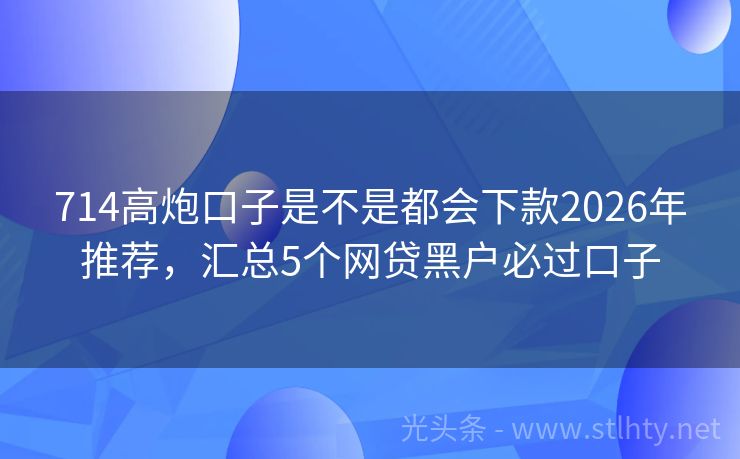 714高炮口子是不是都会下款2026年推荐，汇总5个网贷黑户必过口子